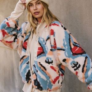 FREE PEOPLE HIT THE SLOPES PRINTED FLEECE JACKET SIZE XS